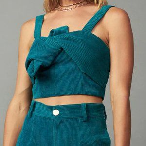 NWT Current Air Teal Corduroy Cropped Bow Top, L